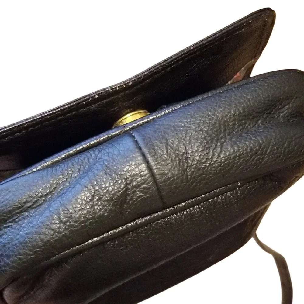 Vintage Barganza Leather Crossbody Bag Black Organizer Purse Made in India‎
